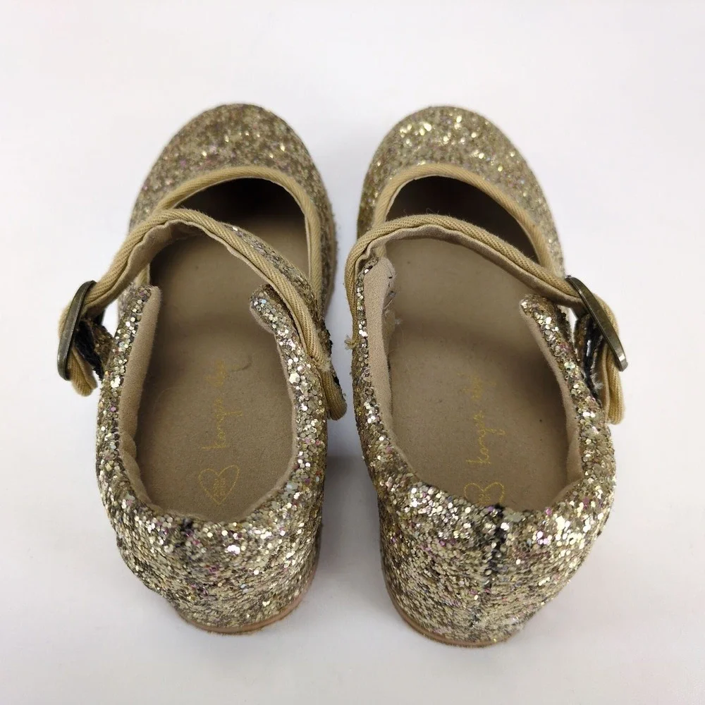 Konges Slojd Minnie Coeur Gold Glitter Mary Jane Shoes Little Girls US 8.5-9.5